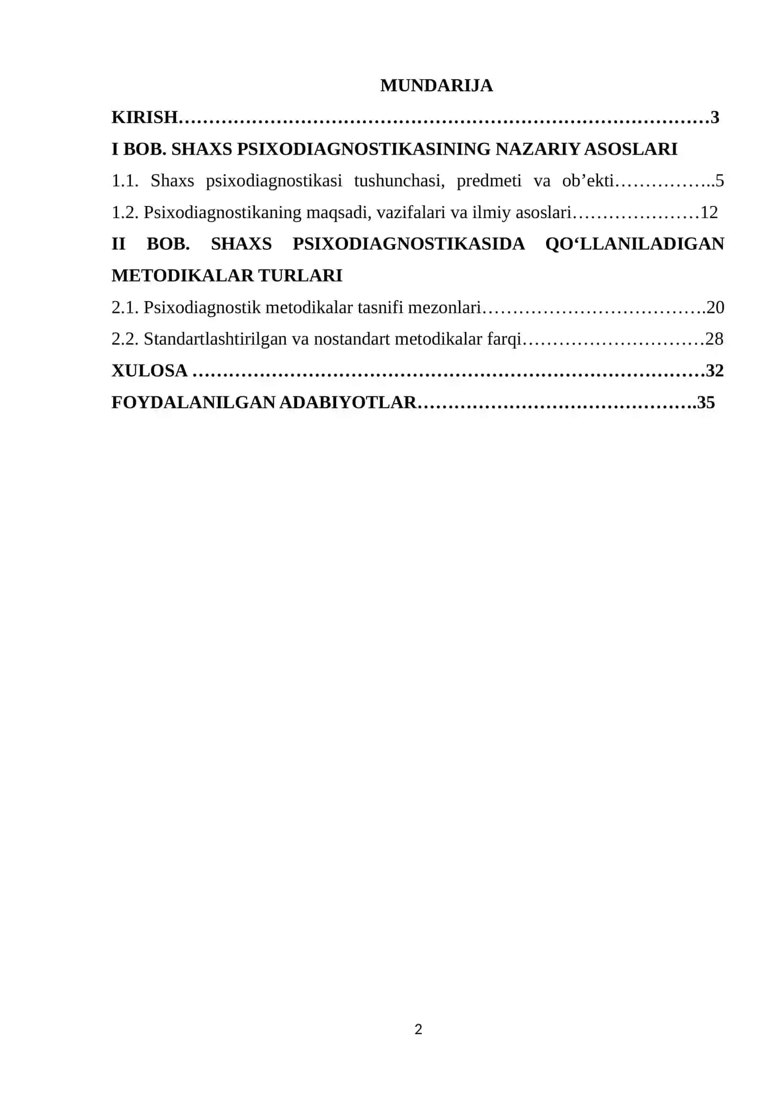 SHAXS SIXODIOGNOSTIKASIDA QO'LLANILADIGAN METODIKALAR TASNIFI 2