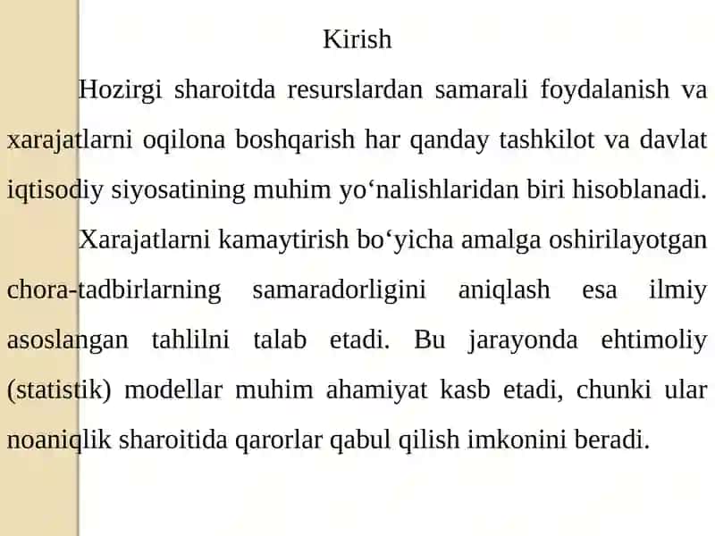 Xarajatlarni kamaytirish chora-tadbirlari samaradorligini tahlil qilish 2