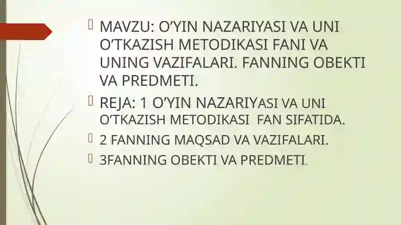 O’YIN NAZARIYASI VA UNI O’TKAZISH METODIKASI 2