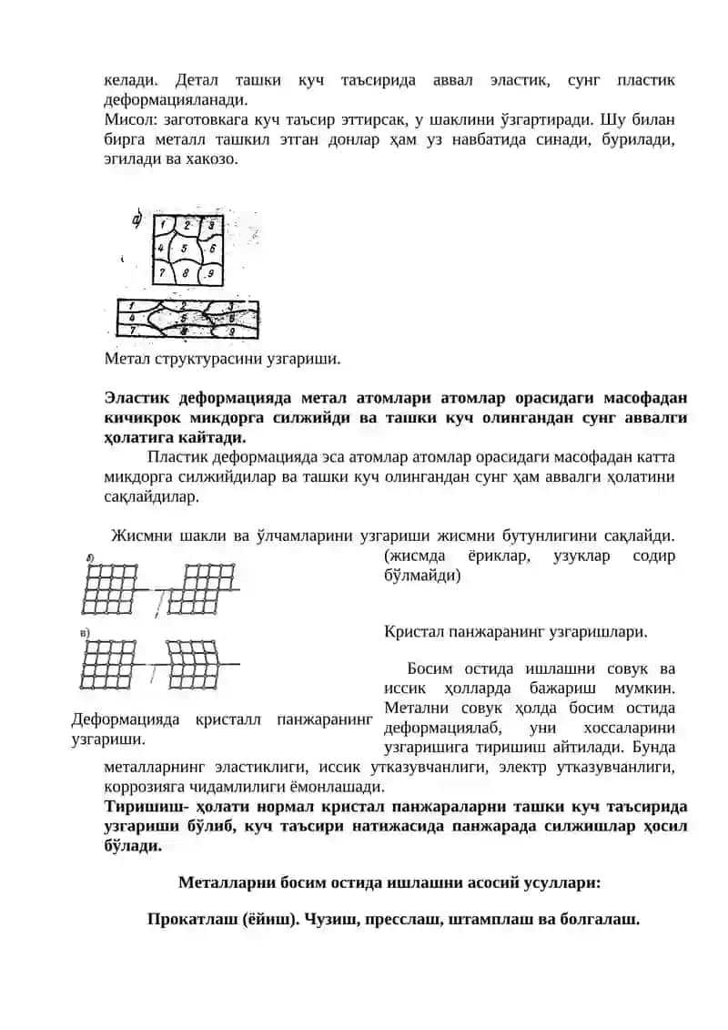 МАЪРУЗА-РЕЖАСИ 9-МАВЗУ: “МЕТАЛАРНИ БОСИМ БИЛАНИШЛАШ АСОСЛАРИ. 2