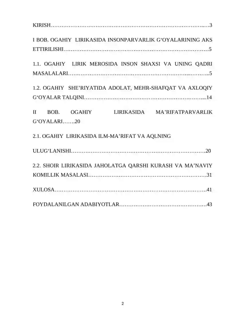 Ogahiy lirikasida insonparvarlik, marifatparvarlik gʻoyalari talqini. 2