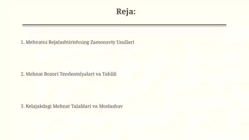 Mehnatni rejalashtirish va mehnat bozori tendensiyalari 2