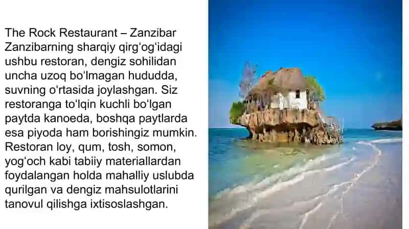 Dunyo mamlakatlaridagi restoranlarni oʻziga xos xususiyatlari 2