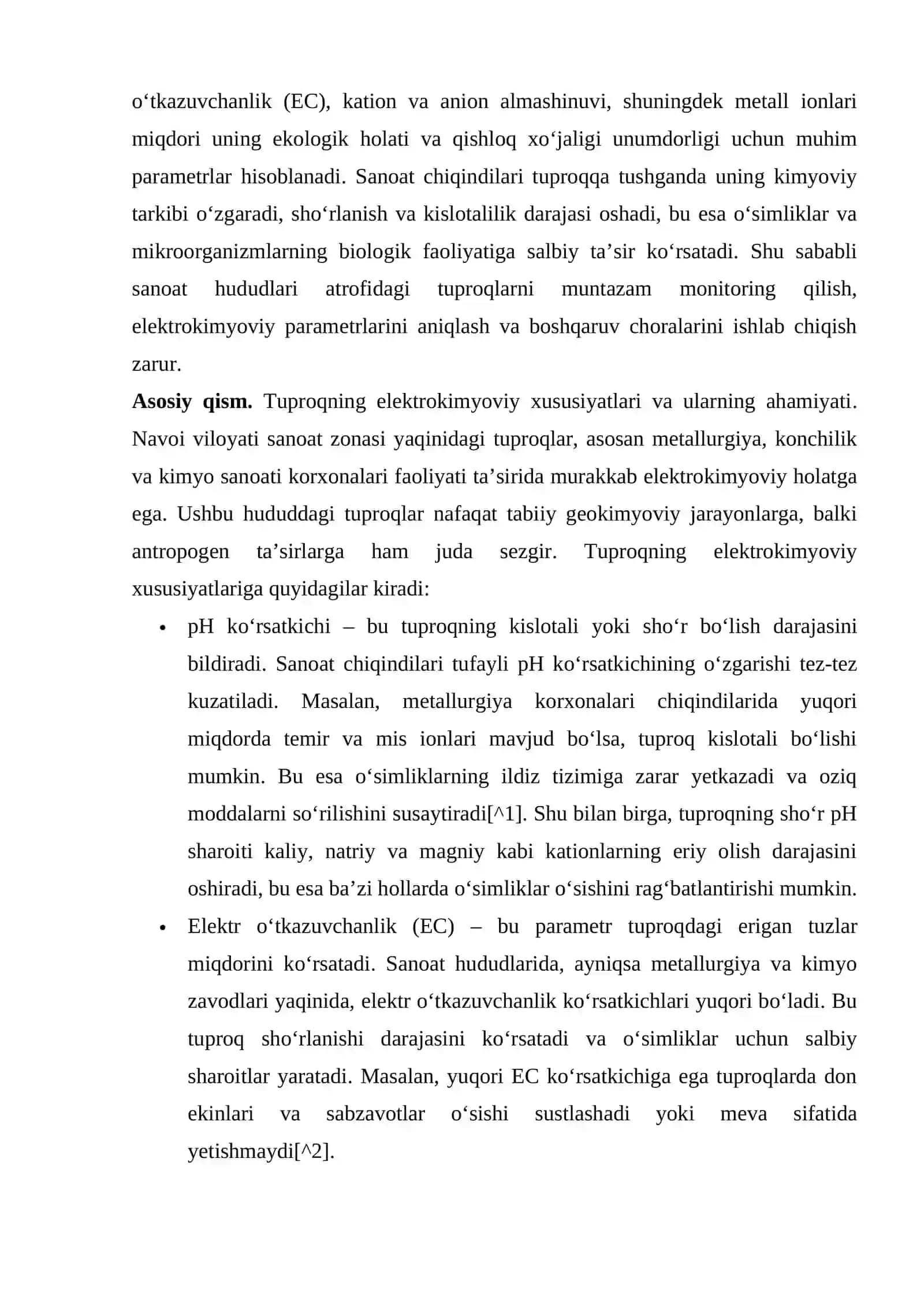 Navoiy Viloyati Sanoat Zonasi Yaqinidagi Tuproqlarning Elektrokimyoviy Xususiyatlarini O‘rganish 2