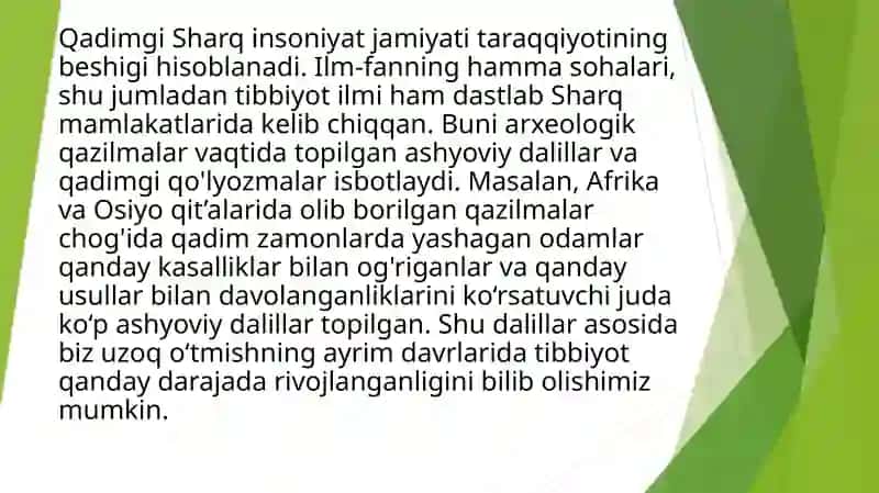QADIMGI SHARQ MAMLAKATLARIDA DAVOLASH USULLARI 2