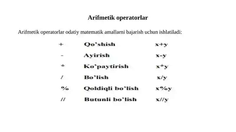 PYTHON OPERATORLARI 2