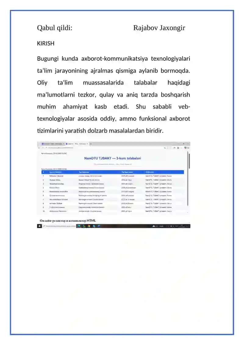 Veb-texnologiyalar asosida oddiy, amo funksional axborot tizimlarini yaratish 2