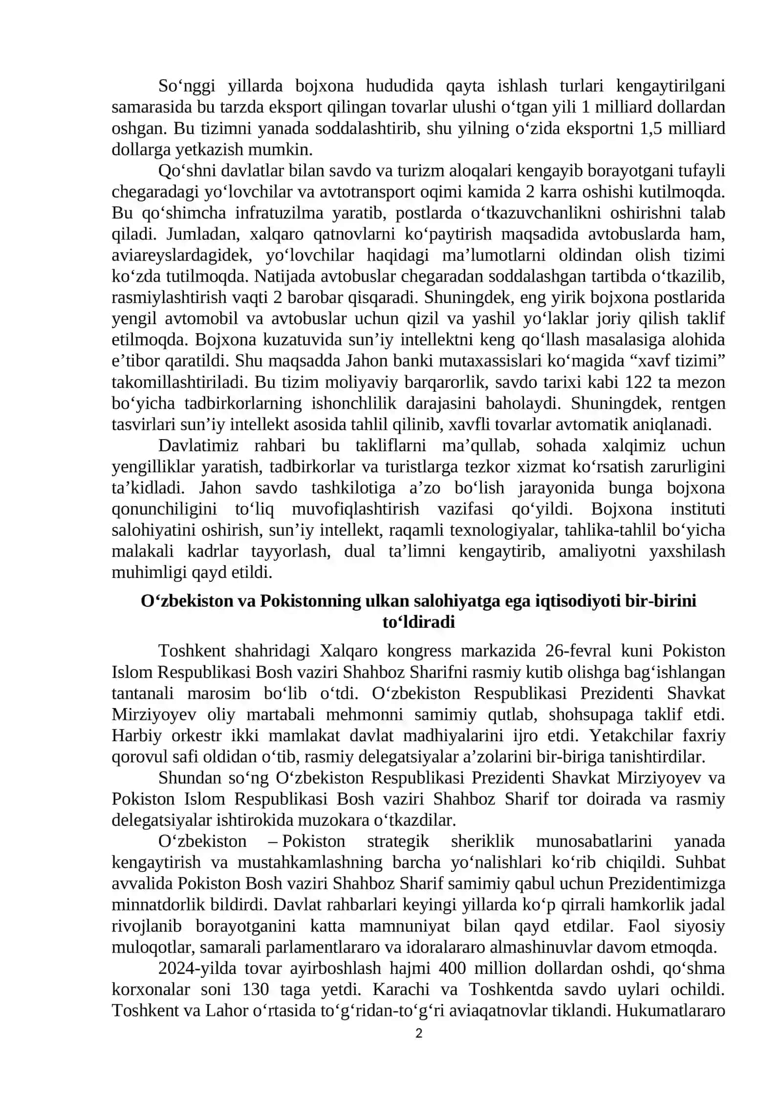 O‘zbekiston Respublikasi Prezidenti Shavkat Mirziyoyev maktubi 2