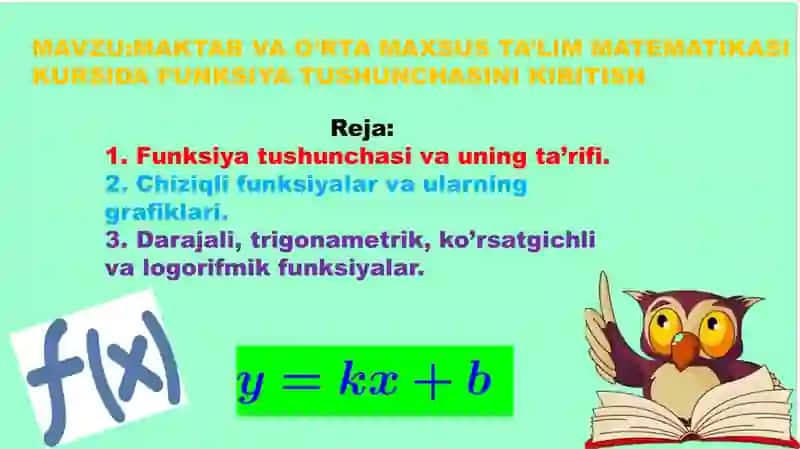 MAKTAB VA O’RTA MAXSUS TA’LIM MATEMATIKASI KURSIDA FUNKSIYA TUSHUNCHASINI KIRITISH 2