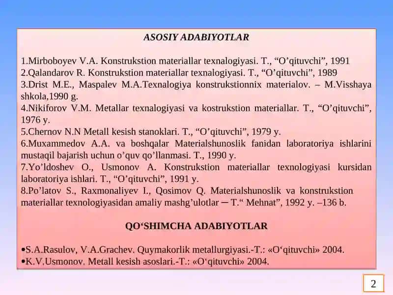 Konstrukstion materiallar texnalogiyasi 2