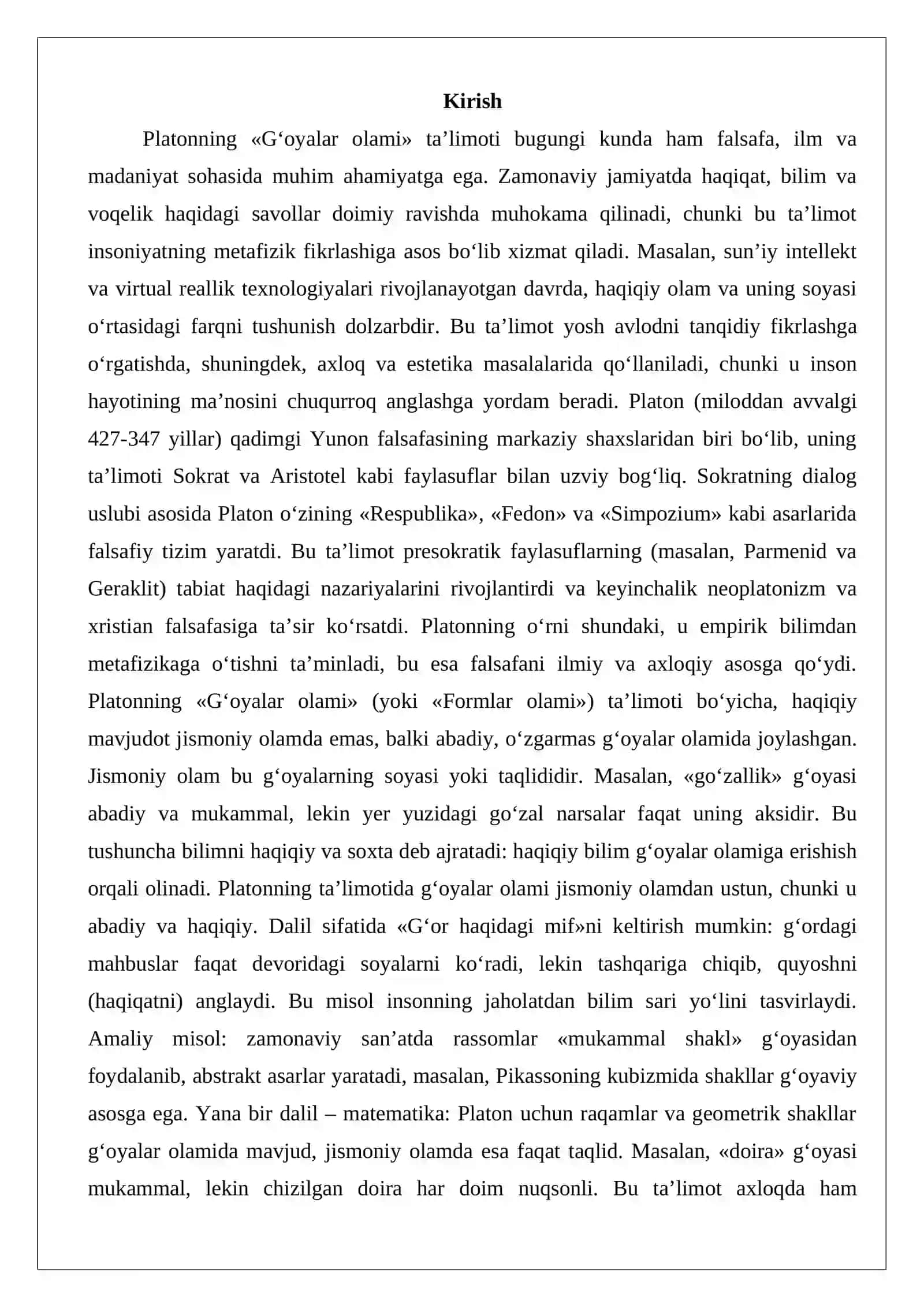 Platonning “G‘oyalar olami” ta’limoti 2