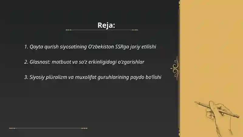 Qayta qurish yillarida O‘zbekistondagi ijtimoiy-siyosiy vaziyat 2
