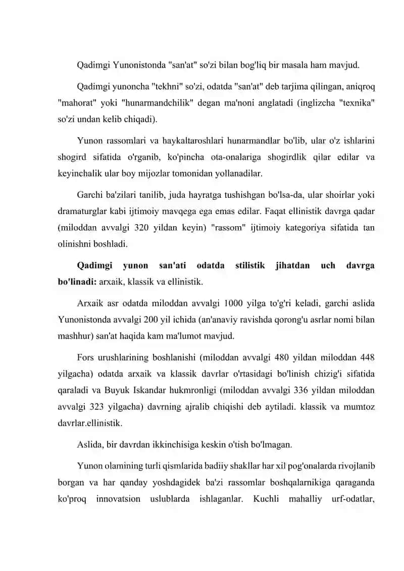 Qadimgi Yunon san’ati (esse) 2