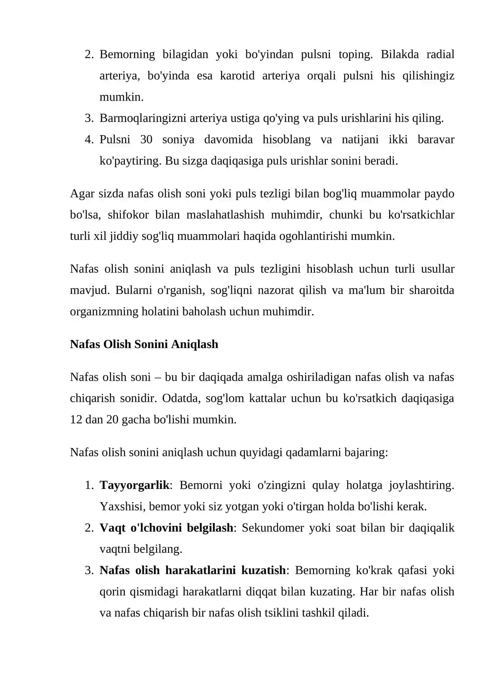 Nafas Olish Sonini Aniqlash. Puls Tezligini Hisoblash 2