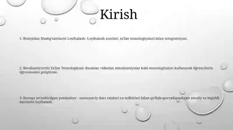 Biologiyadan MashgʻUlotlarni Rivojlantiruvchi TaʼLim Texnologiyasi Asosida Loyihalash 2