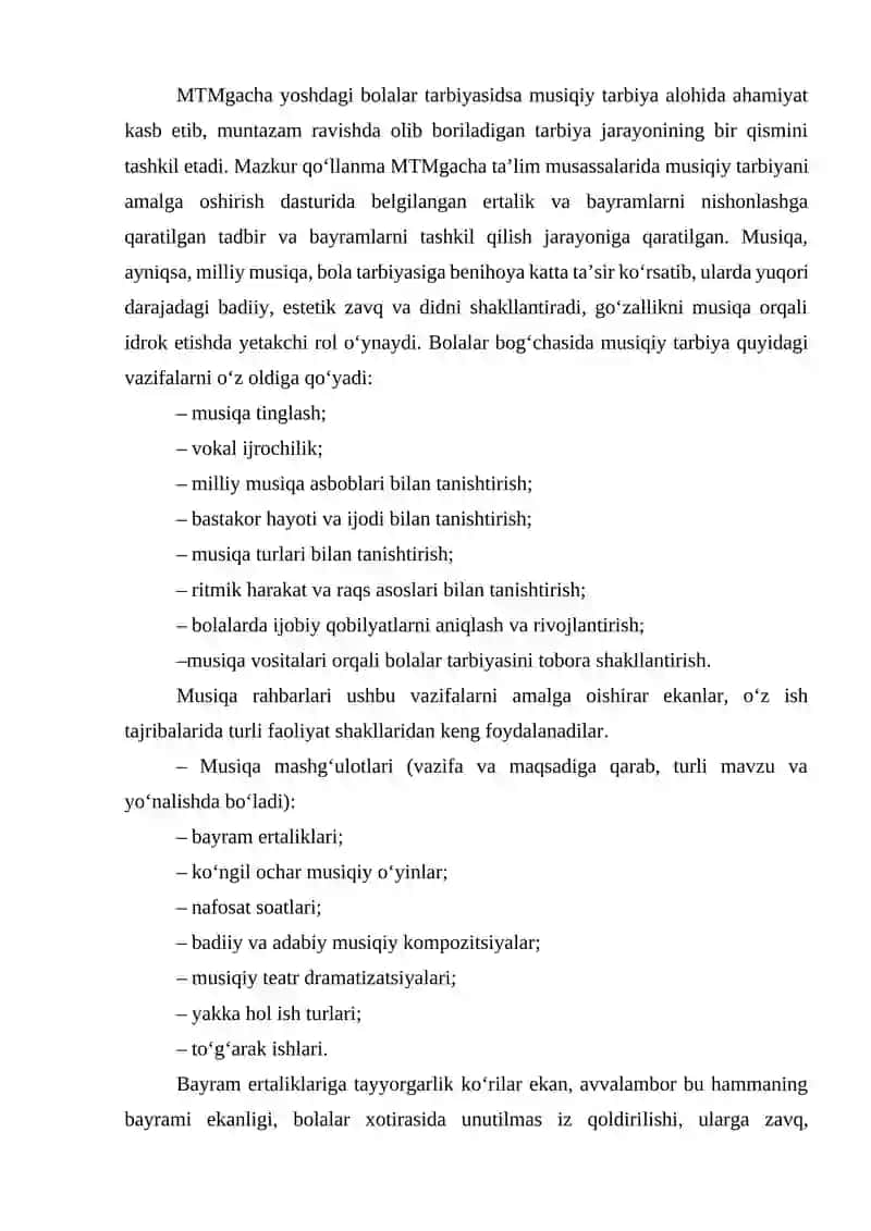 MUSIQA MASHG'ULOTLAR REJASIDA BAYRAM TADBIRLARI SSENARIYSINI ISHLAB CHIQISH VA O'TKAZISHGA QO'YILADIGAN TALABLAR 2