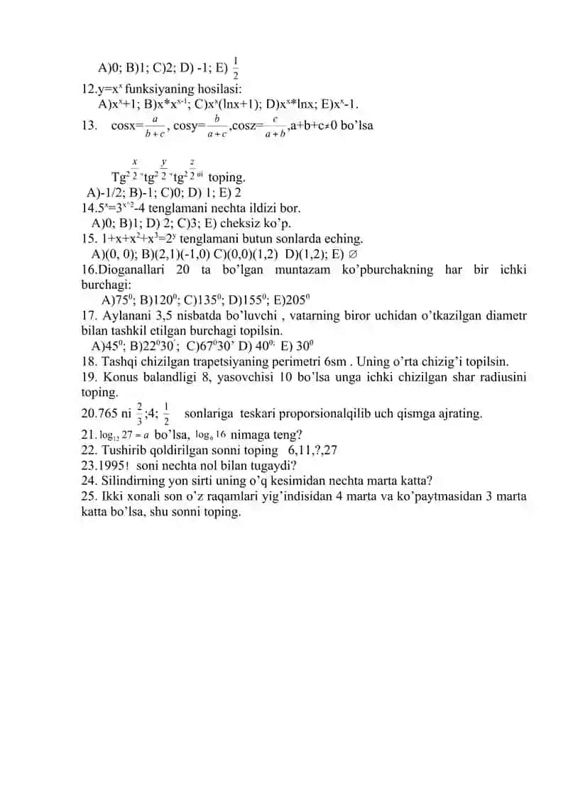 Matematikadan Olimpiada savollari 2