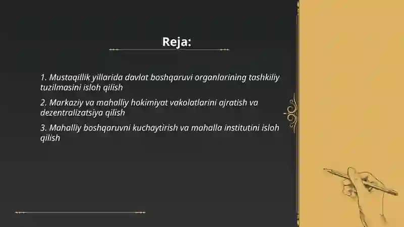 Mustaqillik yillarida davlat boshqaruvi tizimida amalga oshirilayotgan islohotlar 2