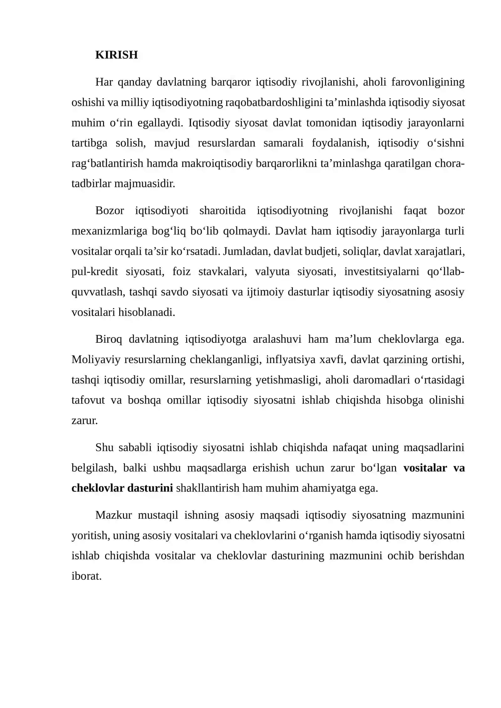 IQTISODIY SIYOSATNI ISHLAB CHIQISHDA VOSITALAR VA CHEKLOVLAR DASTURINI ISHLAB CHIQISH 2