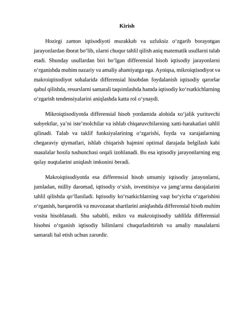 Mikroiqtisodiyot va makroiqtisodiyotda differensial hisob tatbiqlari 2