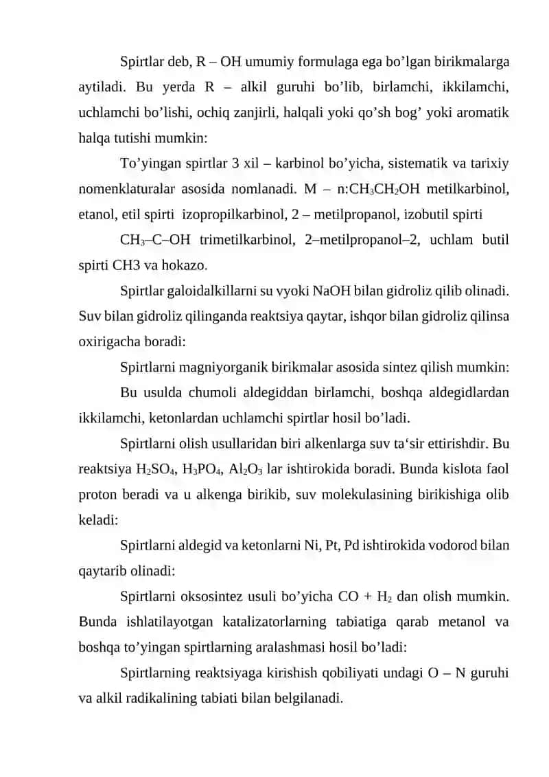 Aromatik spirtlarning olinishi, nomenklaturasi, fizik – kimyoviy xossalari 2