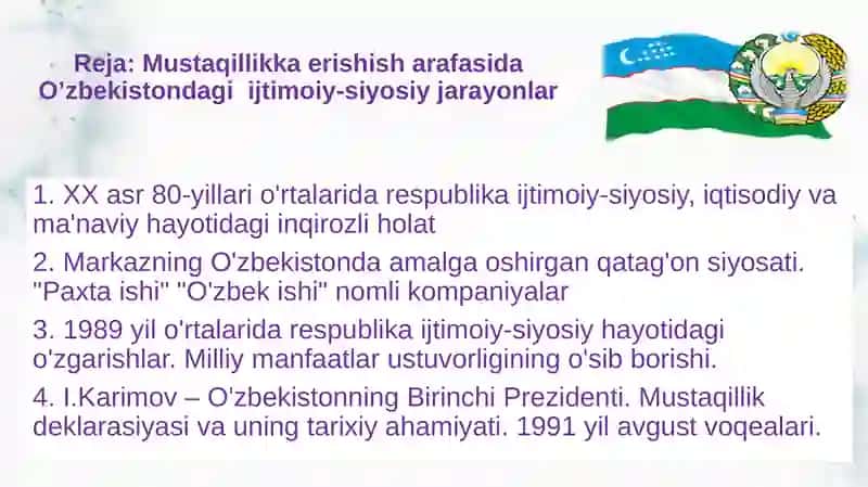 Mustaqillikka erishish arafasida O’zbekistondagi ijtimoiy-siyosiy jarayonlar 2