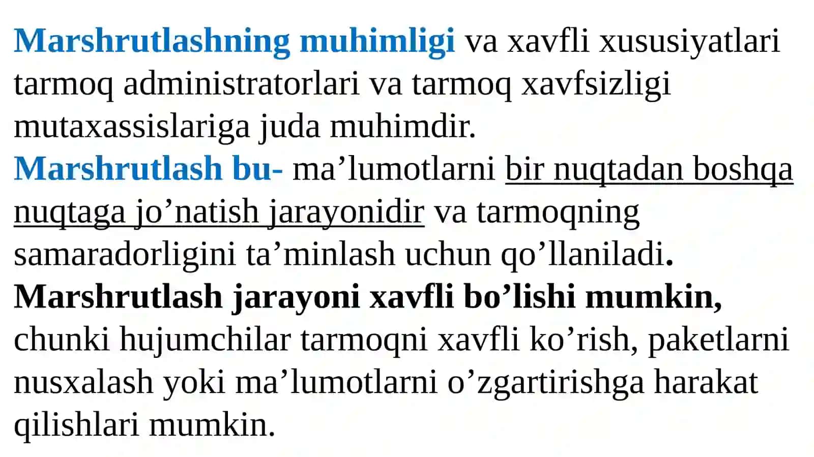 Marshrutlash: statik va dinamik marshrutlash usullari, marshrutlash jadvali 2