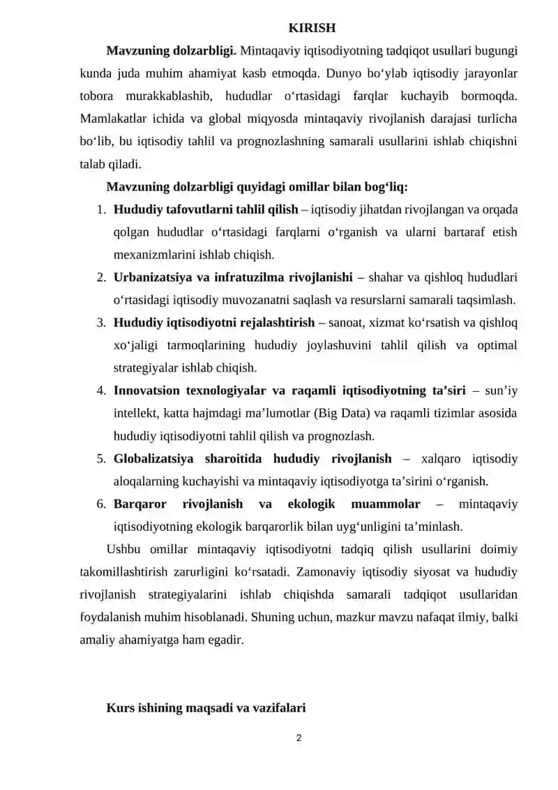 IQTISODIY-STATISTIK USULLAR. KARTOGRAFIK VA GEOGRAFIK USULLAR. 2