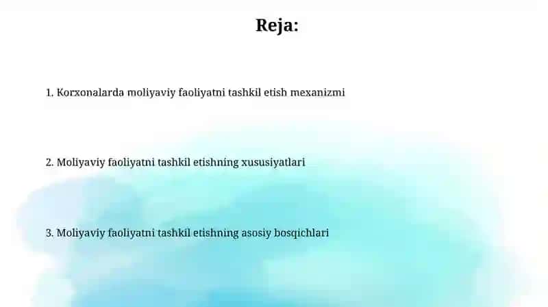 Korxonalarda moliyaviy faoliyatni tashkil etish mexanizmi va uning xususiyatlari 2