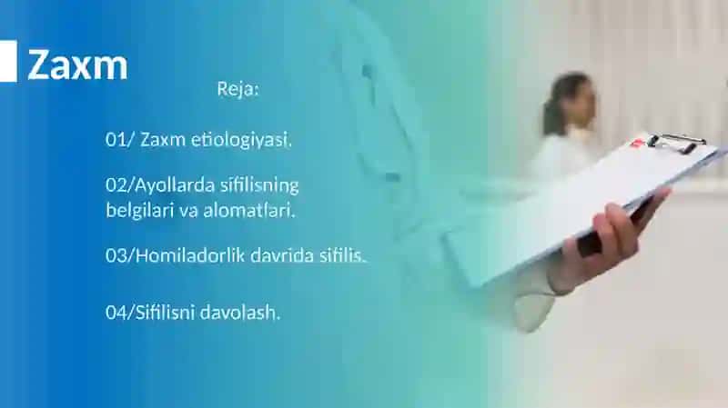 Sifilis (Zaxm)Ayollar jinsiy a’zolarining spesifik yallig'lanish kasalliklari. Zaxm 2