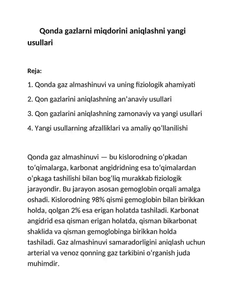 Qonda gazlarni miqdorini aniqlashni yangi usullari 2