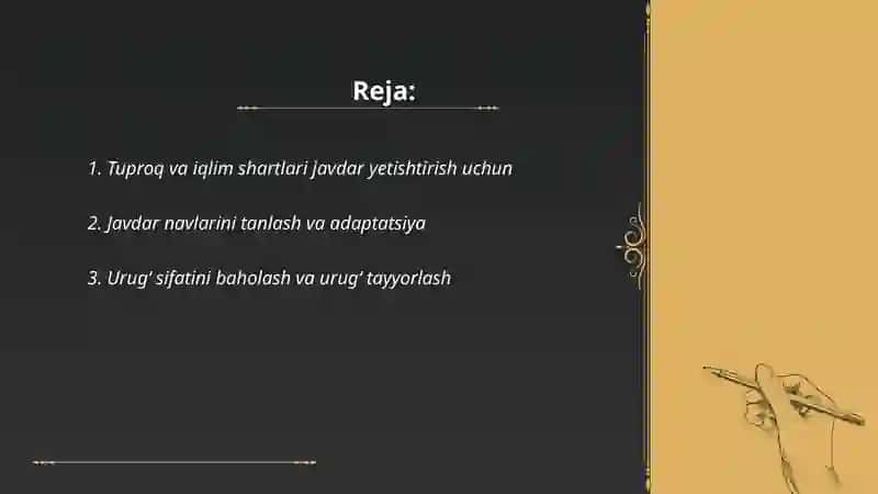 Javdar yetishtirish texnologiyasi 2