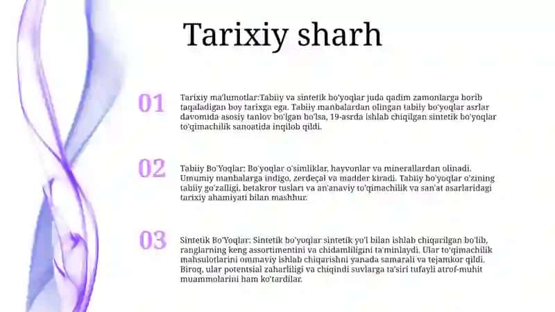 Tabiiy va Sintetik Bo'yoqlar 2