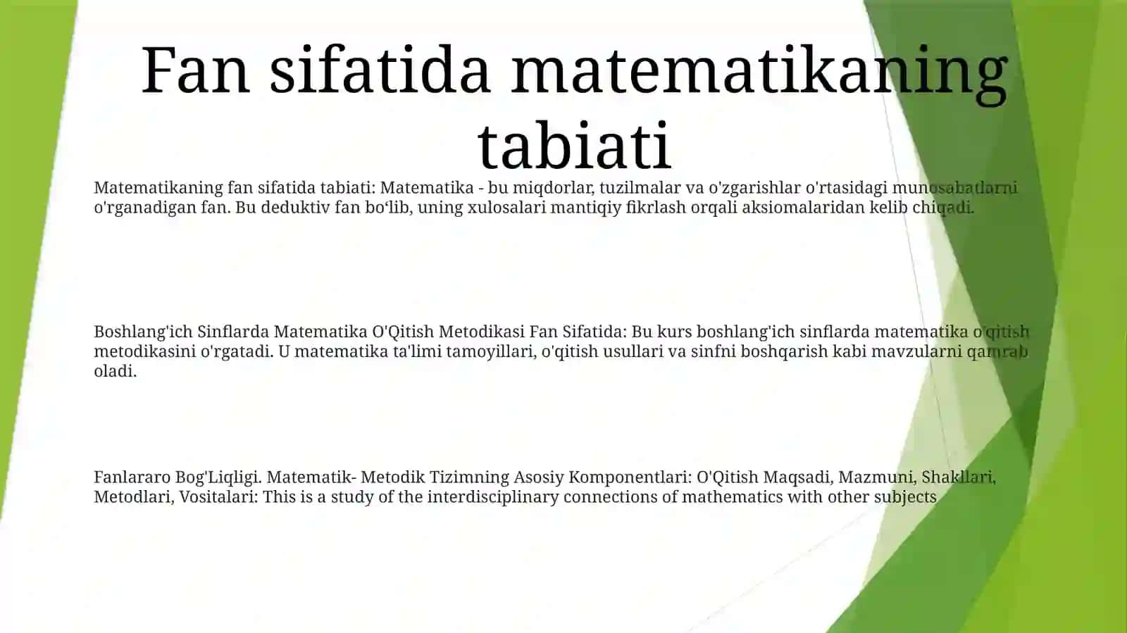 Boshlang'Ich Sinflarda Matematika O'Qitish Metodikasi Fan Sifatida 2