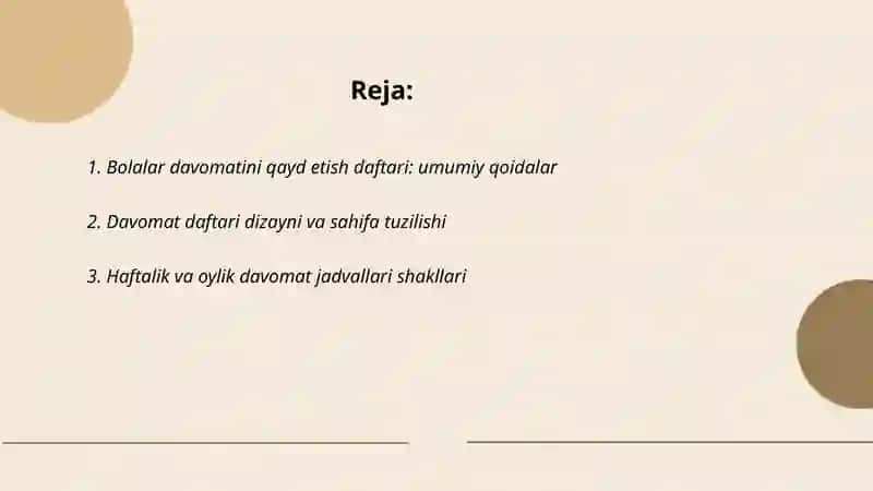 Bolalar davomatini qayd etish daftari: umumiy qoidalar 2
