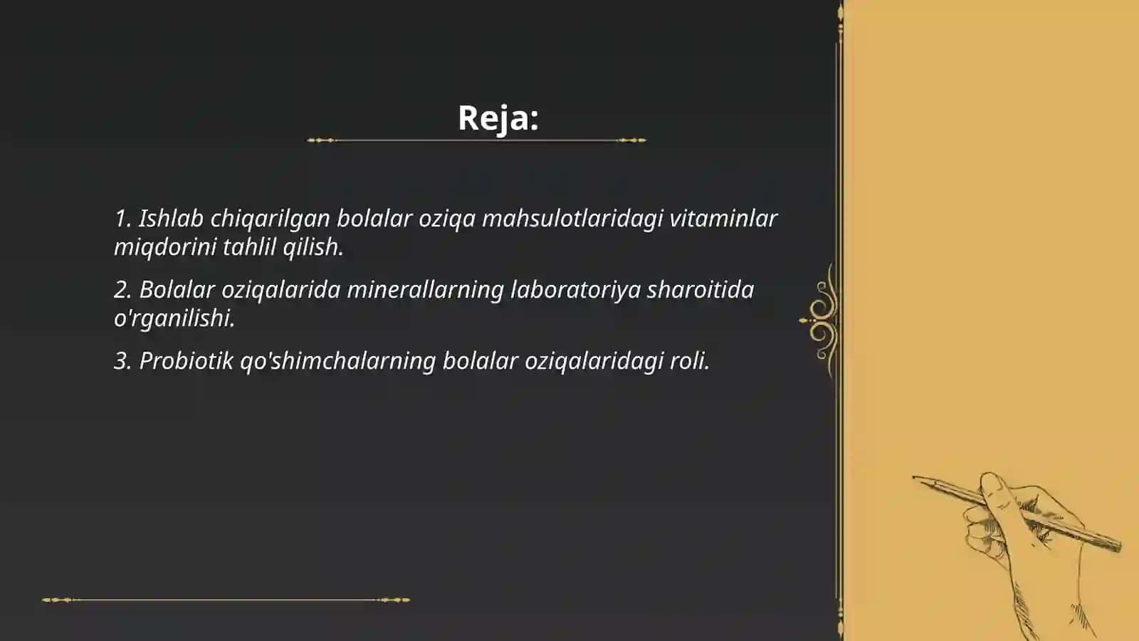 Ishlab chiqarilgan bolalar ozuqa maxsulotlarida biologik faol moddalar miqdorini labaratoriya sharoitida o' rganish 2