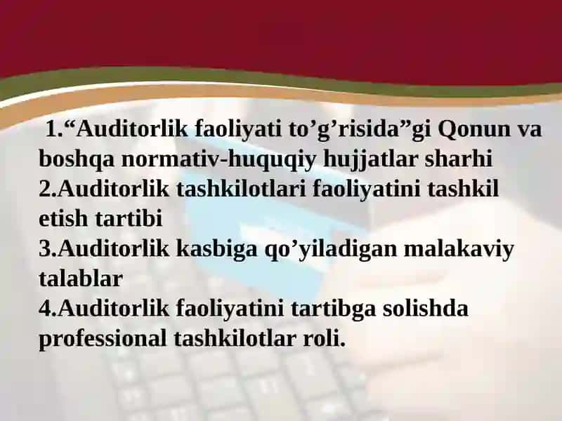 Auditorlik faoliyati to'g'risida qonun va uning amaldagi ijro si. 2