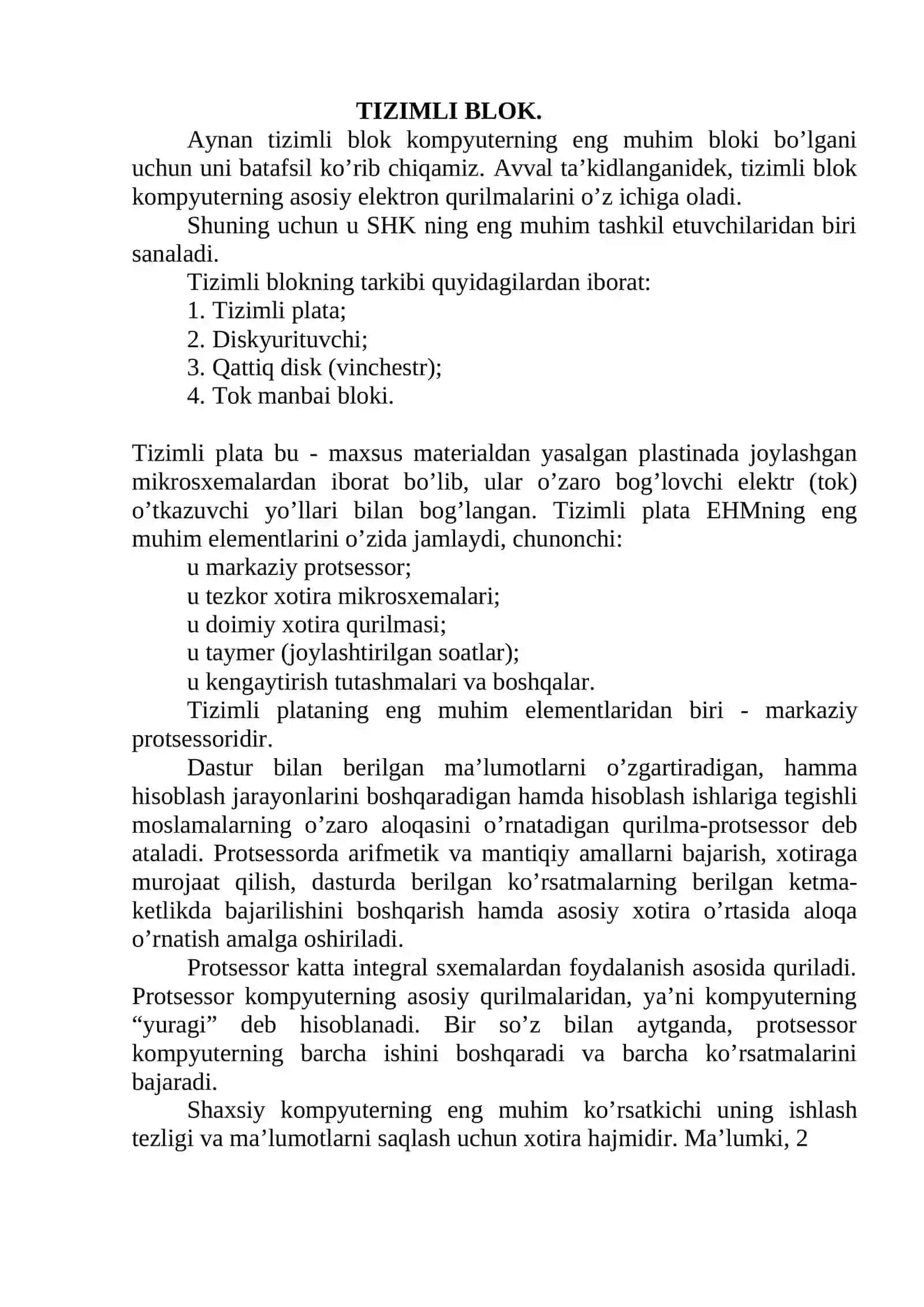 TIZIMLI BLOK VA UNING TUZILMASI 2