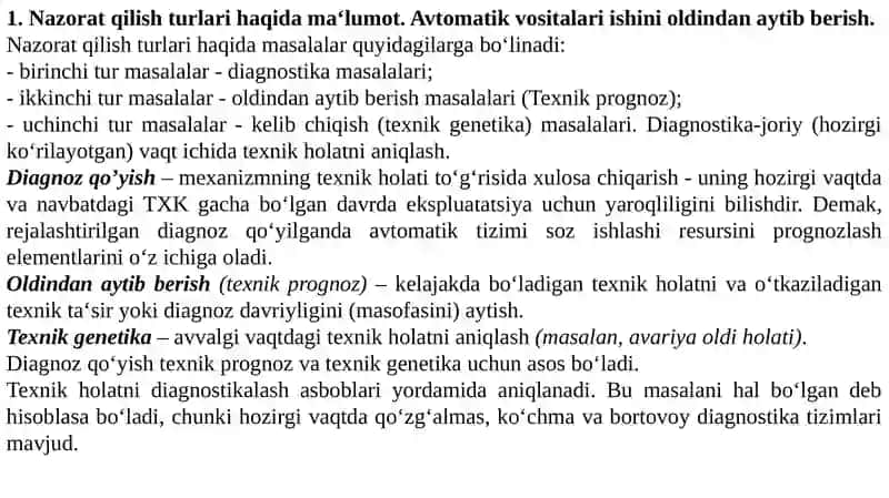 AVTOMATIK TIZIMLARNI DIAGNOSTIKASINING DASTURIY TA‘MINOTI 2