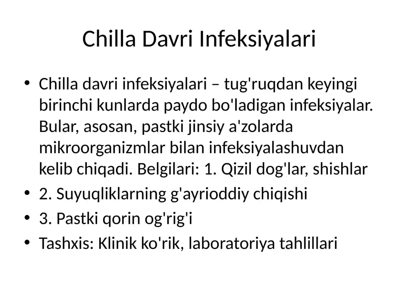 Chilla Davri Infeksiyalari va Tug'ruqdan Keyingi Asoratlar 2