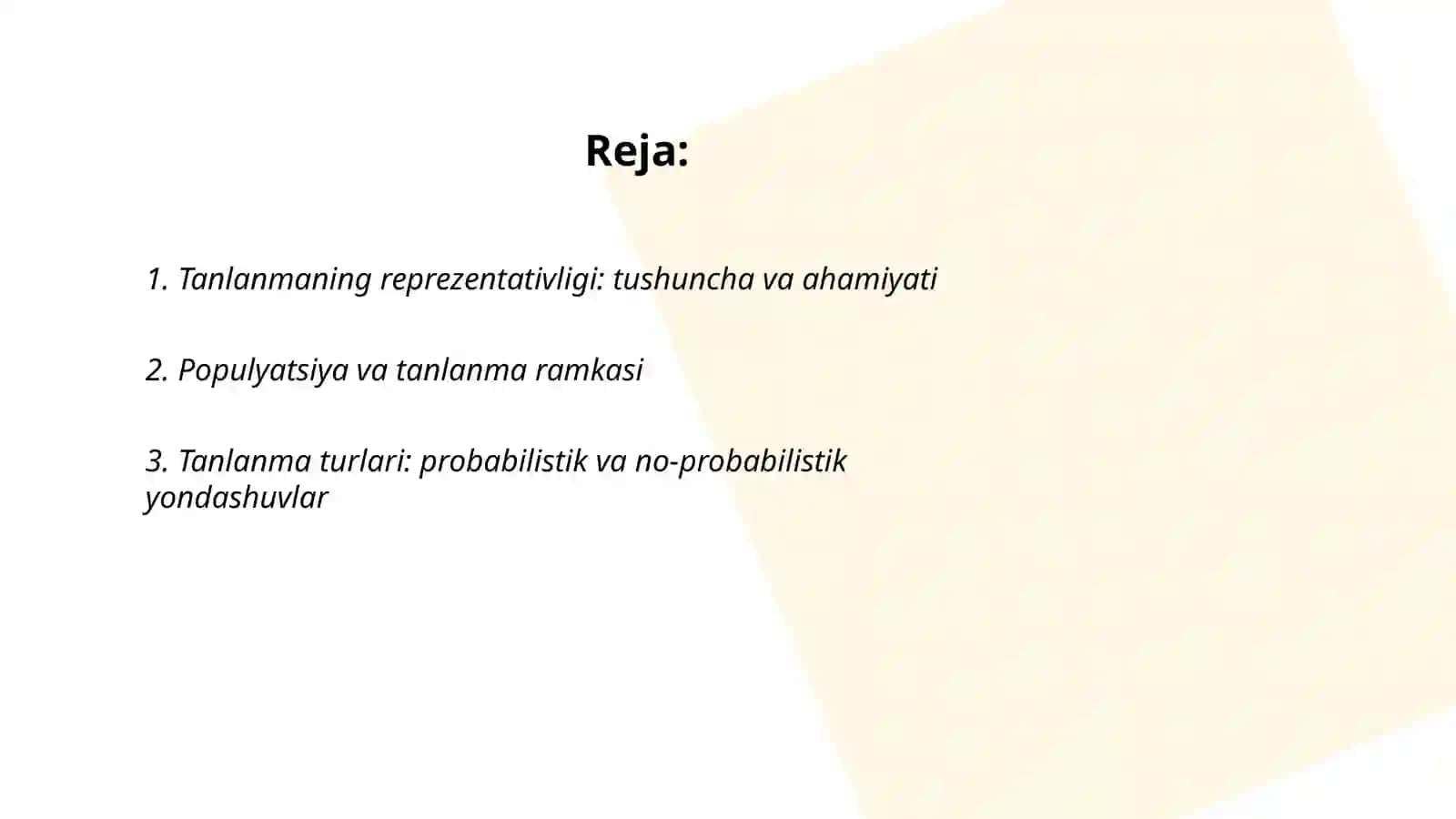 Tanlanmaning reprezentativligi va uni hosil qilish usullari 2