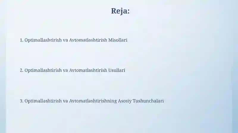 Optimallashtirish va Avtomatlashtirish 2
