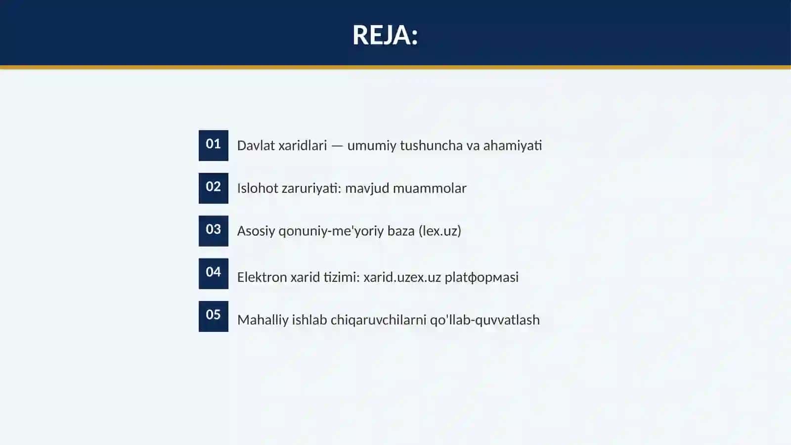 O‘ZBEKISTON RESPUBLIKASIDA DAVLAT XARIDLARINI ISLOH ETISH BORASIDA HUKUMAT TOMONIDAN AMALGA OSHIRILAYOTGAN TADBIRLAR 2