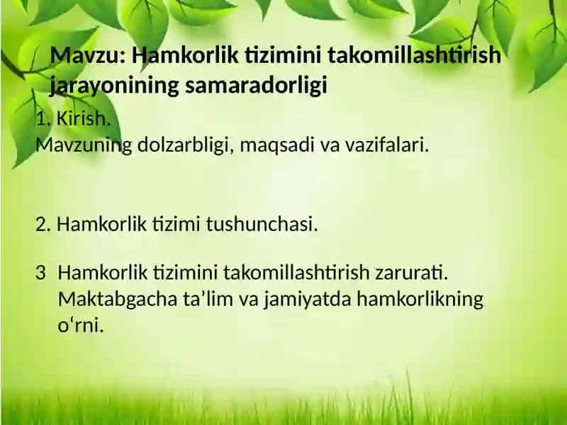 Hamkorlik tizimini takomillashtirish jarayonining samaradorligi 2