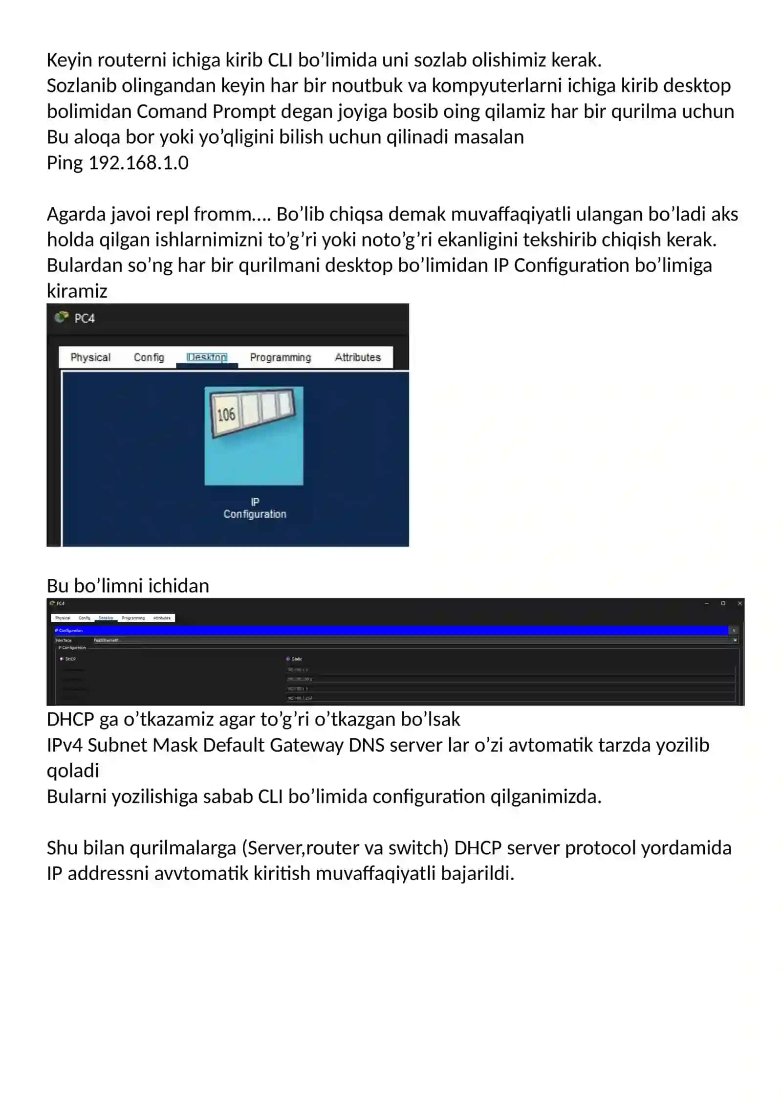 DHCP konfiguratsiya qilish 2
