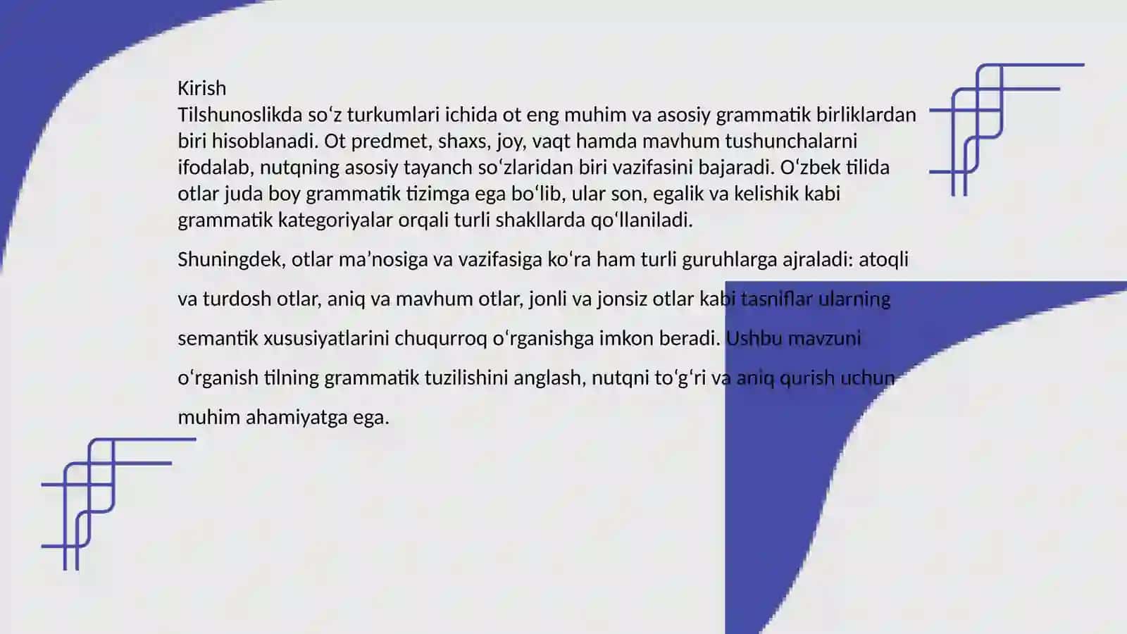Ot, uning grammatik xususiyatlari va tasniflovchi kategoriyalari 2