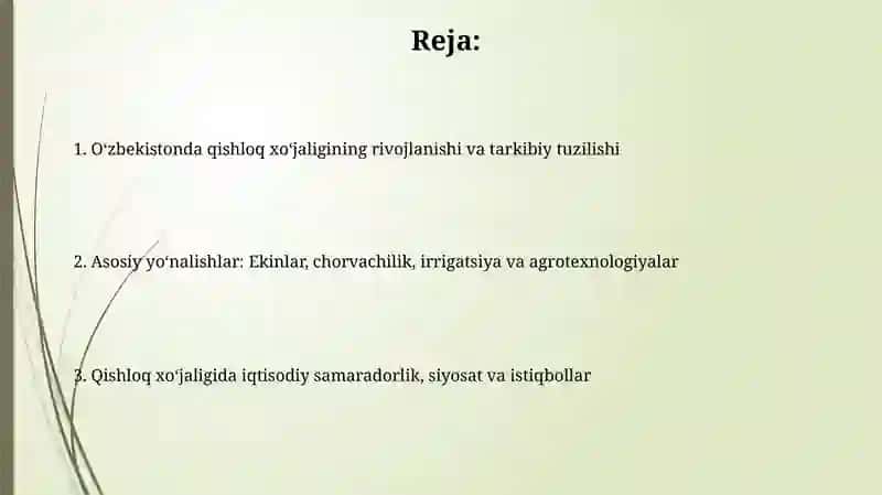 O'zbekiston qishloq xo'jaligi rivojlanishi va tarkibiy tuzilishi 2