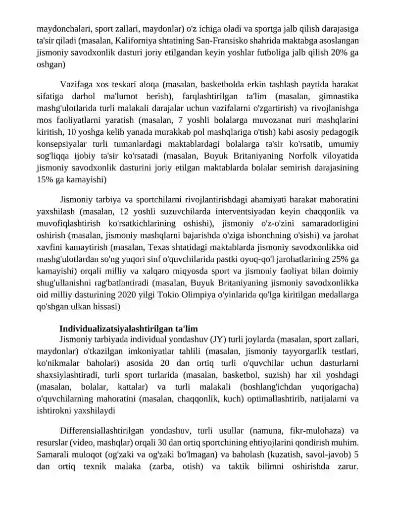 Samarali jismoniy tarbiya differentsiallashgan o'qitish 2