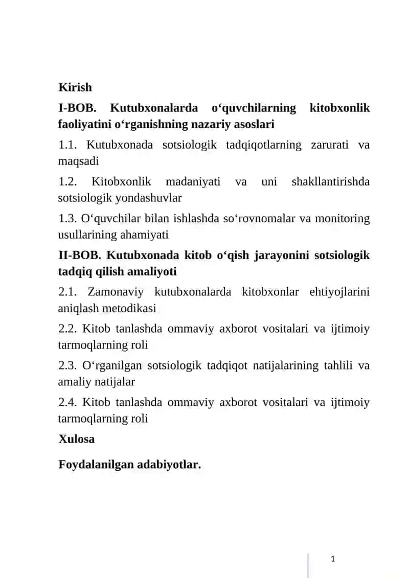 KUTUBXONALARDA KITOBLARNI O’RGANISH SOHASIDAGI SOTSIOLOGIK TADQIQOTLAR 2