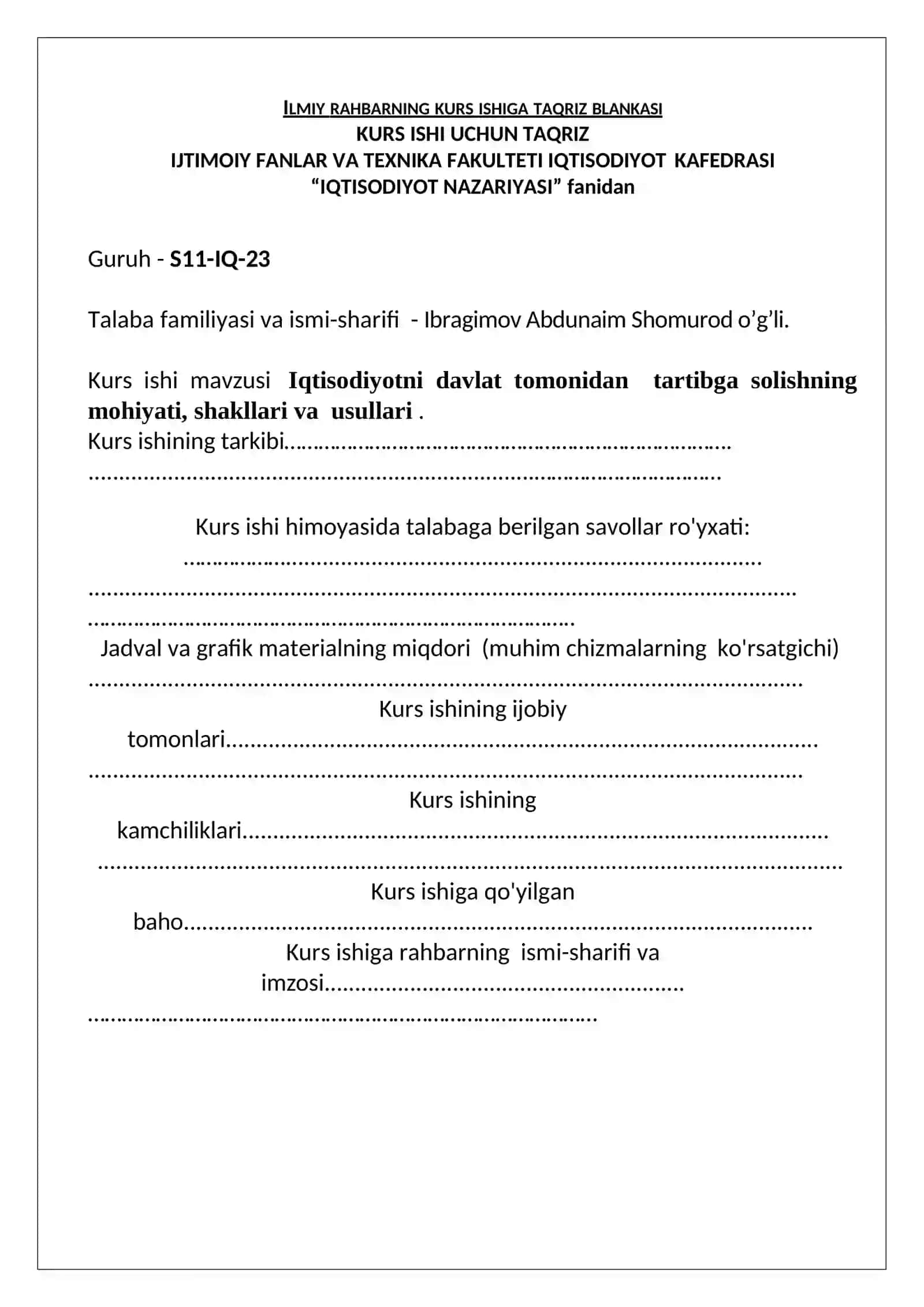 Iqtisodiyotni davlat tomonidan tartibga solishning mohiyati, shakllari va usullari 2